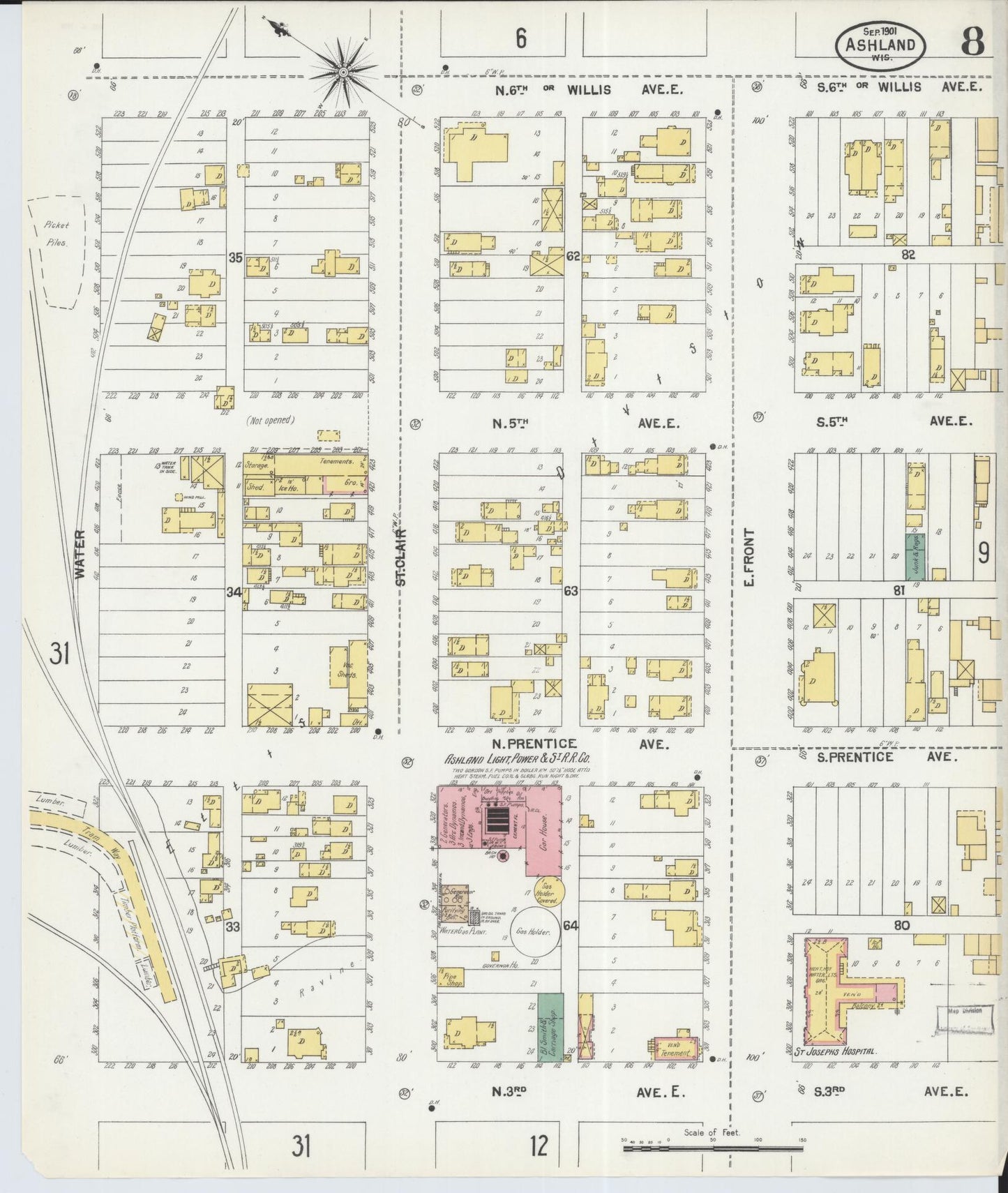 Sanborn Fire Insurance Map from Ashland, Ashland County, Wisconsin (1901), Sheet #0008 - Complete Map Set gallery image, historic Sanborn map, vintage wall art, Wisconsin Wisconsin