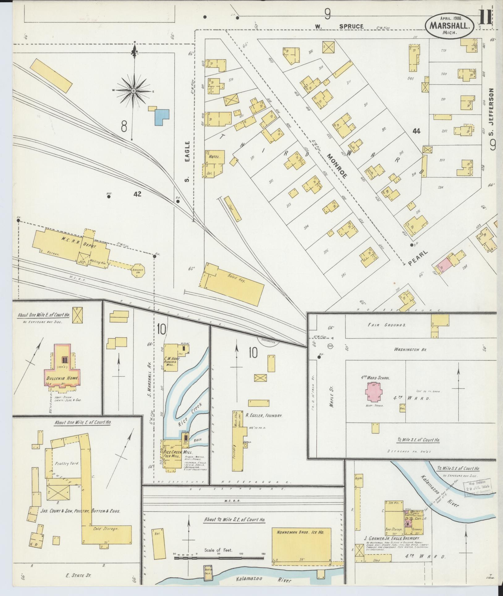 Sanborn Fire Insurance Map from Marshall, Calhoun County, Michigan (1906), Sheet #0011 - Historic Sanborn Fire Insurance Map Print, vintage old map wall art, antique decor, genealogy gift, Michigan Michigan map