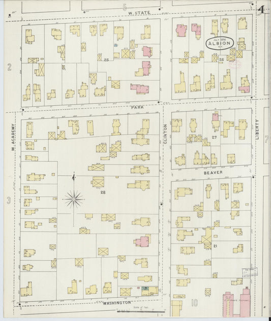 Sanborn Fire Insurance Map from Albion, Orleans County, New York (1894), Sheet #0004 - Historic Sanborn Fire Insurance Map Print, vintage old map wall art, antique decor, genealogy gift, New York New York map