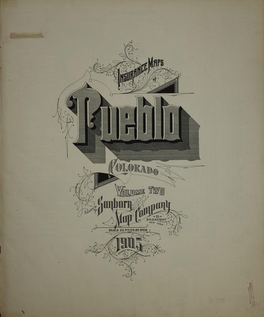 Sanborn Fire Insurance Map from Pueblo, Pueblo County, Colorado (1905), Sheet #0001 - Historic Sanborn Fire Insurance Map Print, vintage old map wall art, antique decor, genealogy gift, Colorado Colorado map