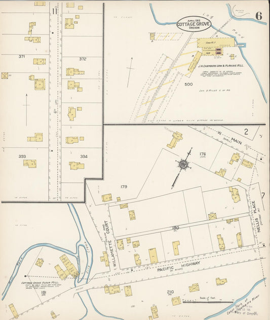 Sanborn Fire Insurance Map from Cottage Grove, Lane County, Oregon (1912), Sheet #0006 - Historic Sanborn Fire Insurance Map Print, vintage old map wall art, antique decor, genealogy gift, Oregon Oregon map