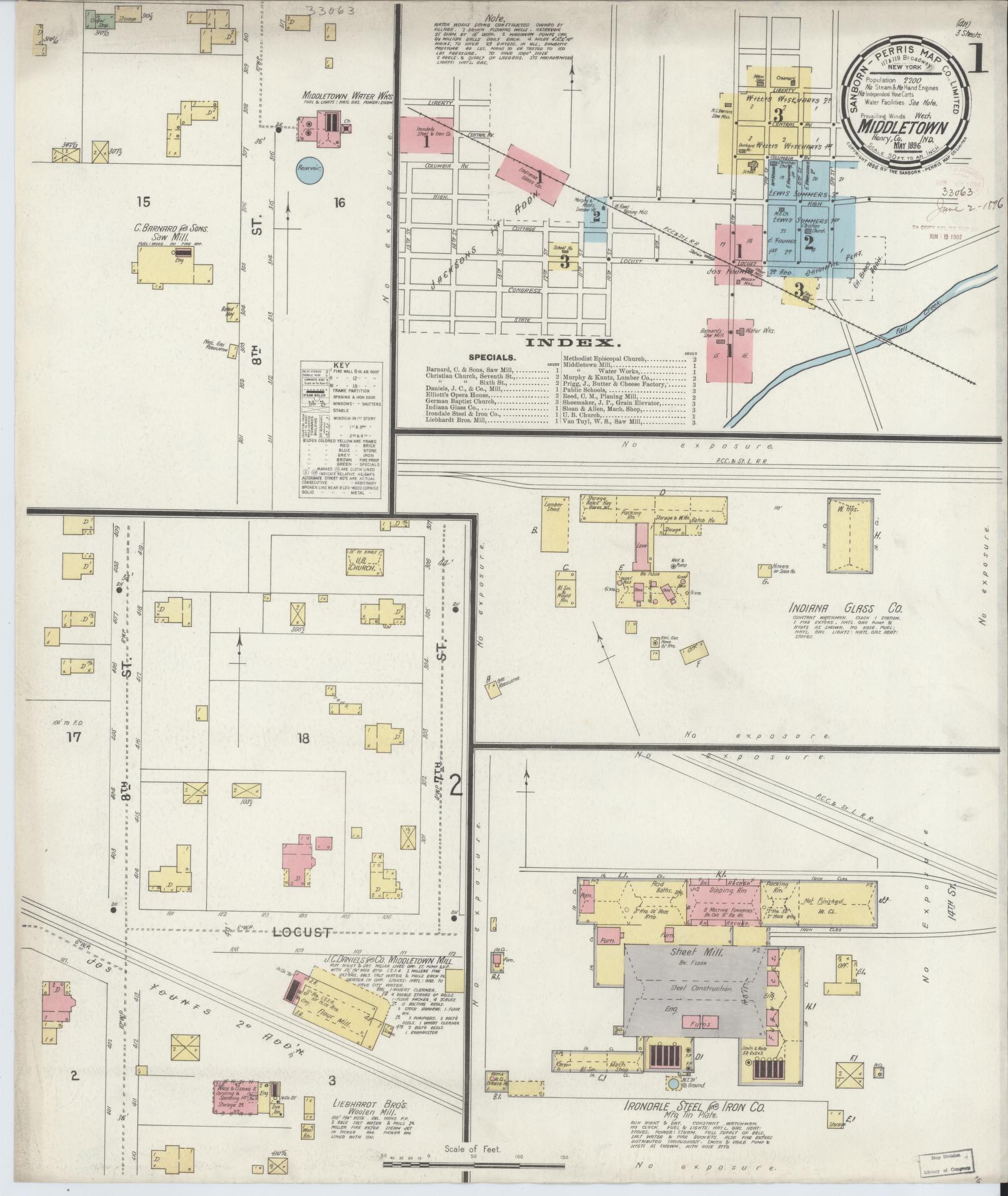 Sanborn Fire Insurance Map from Middletown, Henry County, Indiana (1896), Sheet #0001 - Historic Sanborn Fire Insurance Map Print, vintage old map wall art, antique decor, genealogy gift, Indiana Indiana map