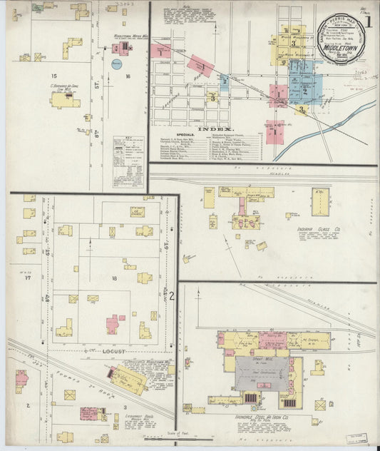 Sanborn Fire Insurance Map from Middletown, Henry County, Indiana (1896), Sheet #0001 - Historic Sanborn Fire Insurance Map Print, vintage old map wall art, antique decor, genealogy gift, Indiana Indiana map