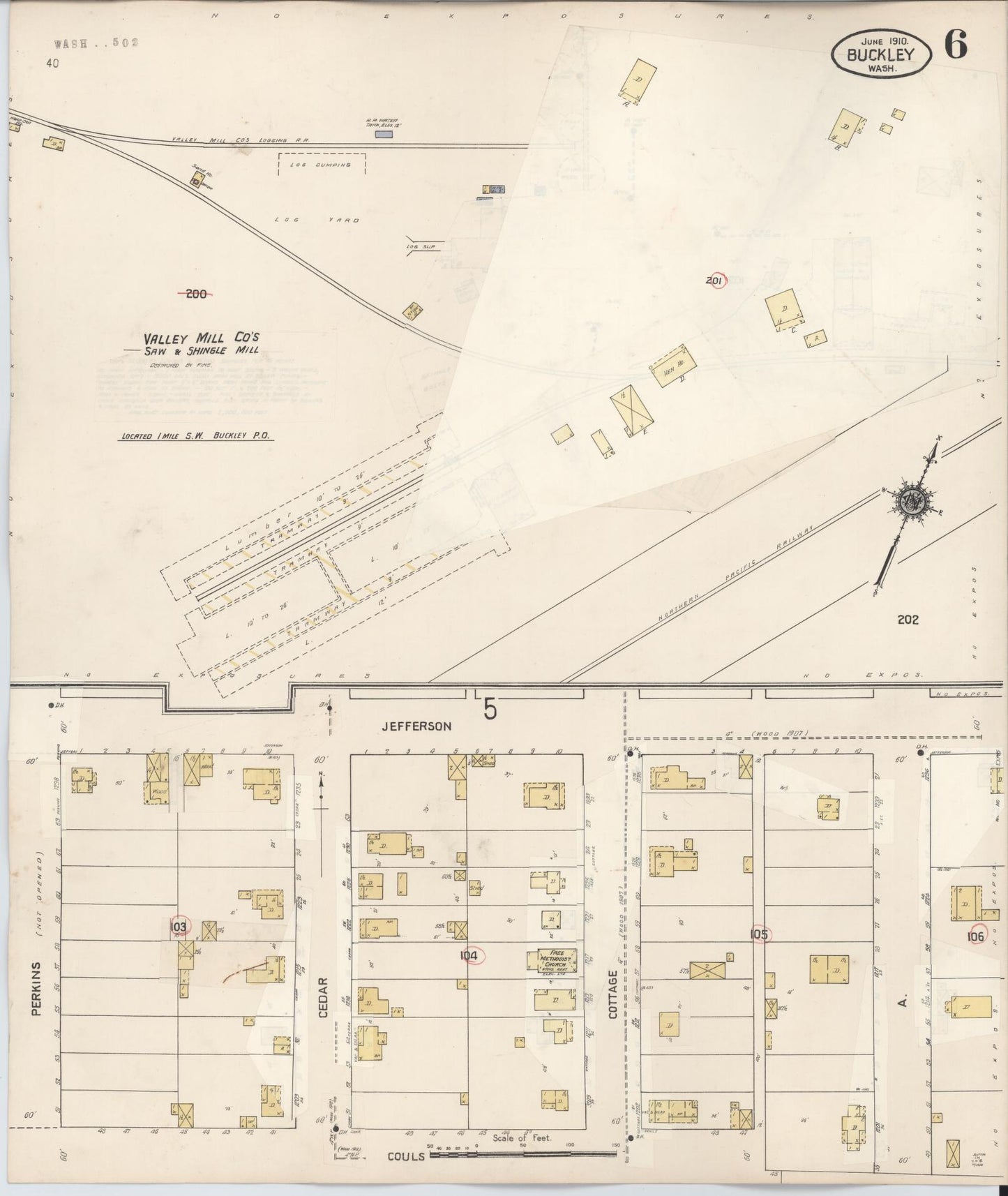 Sanborn Fire Insurance Map from Buckley, Pierce County, Washington (1933), Sheet #0006 - Complete Map Set gallery image, historic Sanborn map, vintage wall art, Washington Washington
