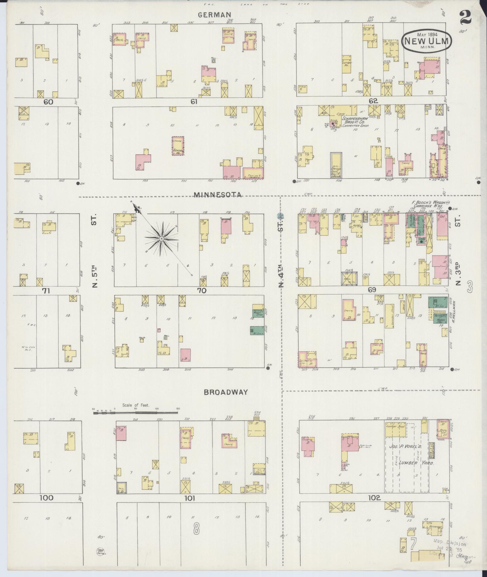 Sanborn Fire Insurance Map from New Ulm, Brown County, Minnesota (1894), Sheet #0002 - Complete Map Set gallery image, historic Sanborn map, vintage wall art, Minnesota Minnesota