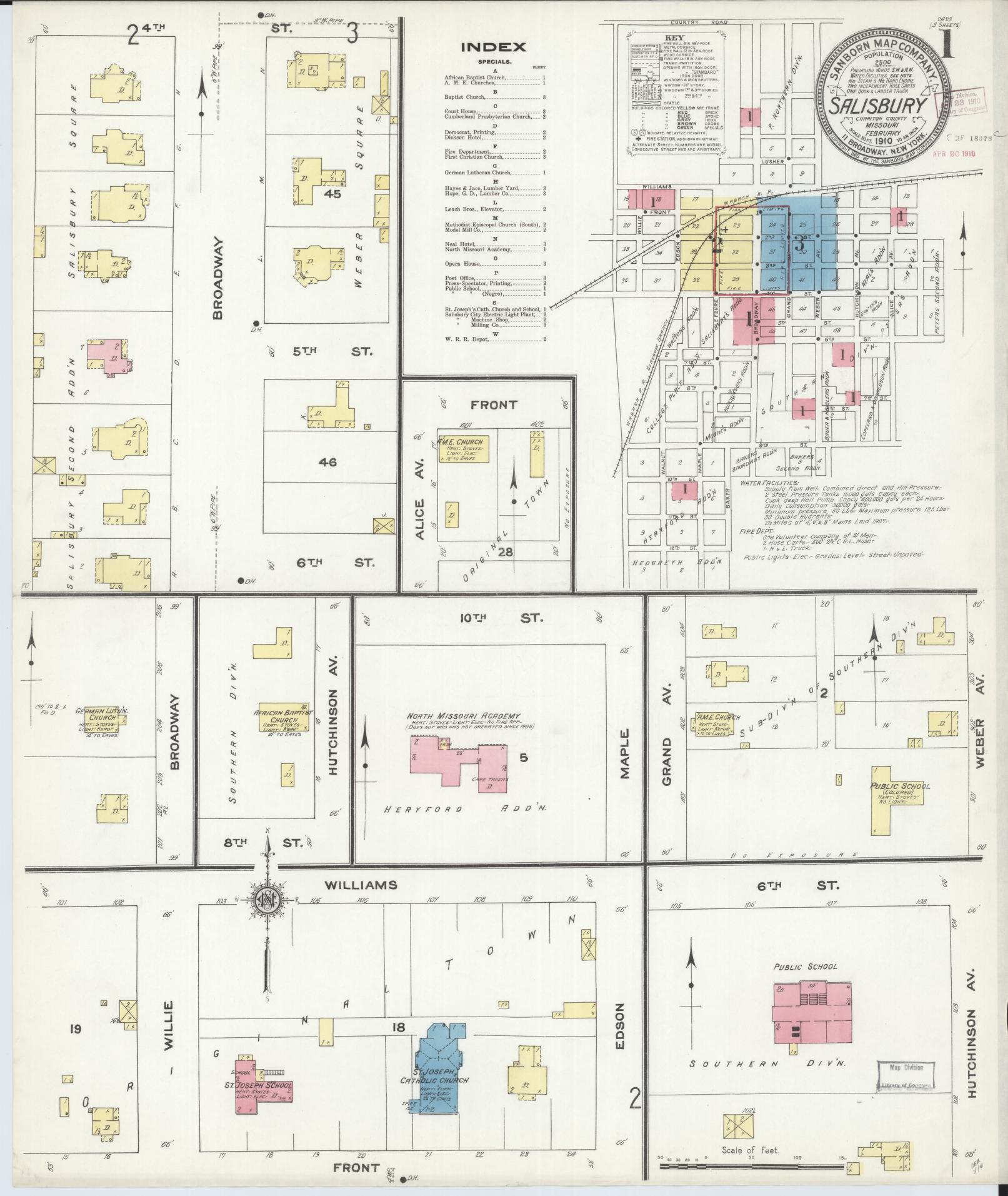 Sanborn Fire Insurance Map from Salisbury, Chariton County, Missouri (1910), Sheet #0001 - Complete Map Set gallery image, historic Sanborn map, vintage wall art, Missouri Missouri