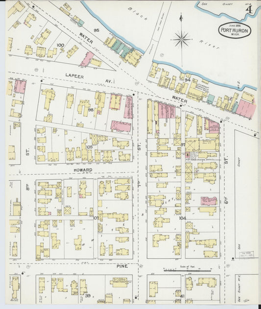 Sanborn Fire Insurance Map from Port Huron, Saint Clair County, Michigan (1892), Sheet #0004 - Historic Sanborn Fire Insurance Map Print, vintage old map wall art, antique decor, genealogy gift, Michigan Michigan map