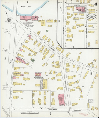 Sanborn Fire Insurance Map from Westfield, Hampden County, Massachusetts (1900), Sheet #0004 - Historic Sanborn Fire Insurance Map Print, vintage old map wall art, antique decor, genealogy gift, Massachusetts Massachusetts map