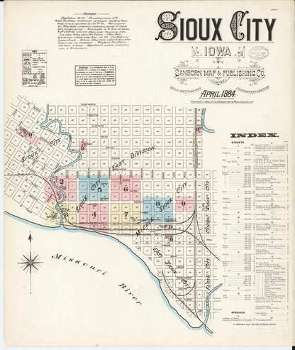 Sanborn Fire Insurance Map from Sioux City, Woodbury County, Iowa (1884), Sheet #0001 - Historic Sanborn Fire Insurance Map Print, vintage old map wall art