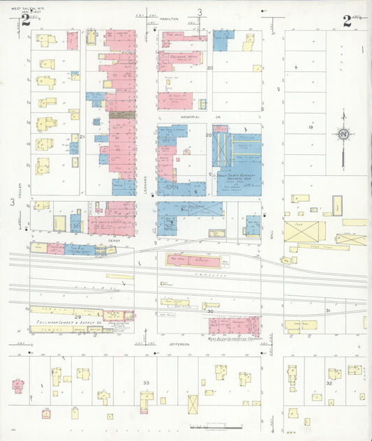 Sanborn Fire Insurance Map from West Salem, La Crosse County, Wisconsin (1937), Sheet #0002 - Historic Sanborn Fire Insurance Map Print, vintage old map wall art, antique decor, genealogy gift, Wisconsin Wisconsin map