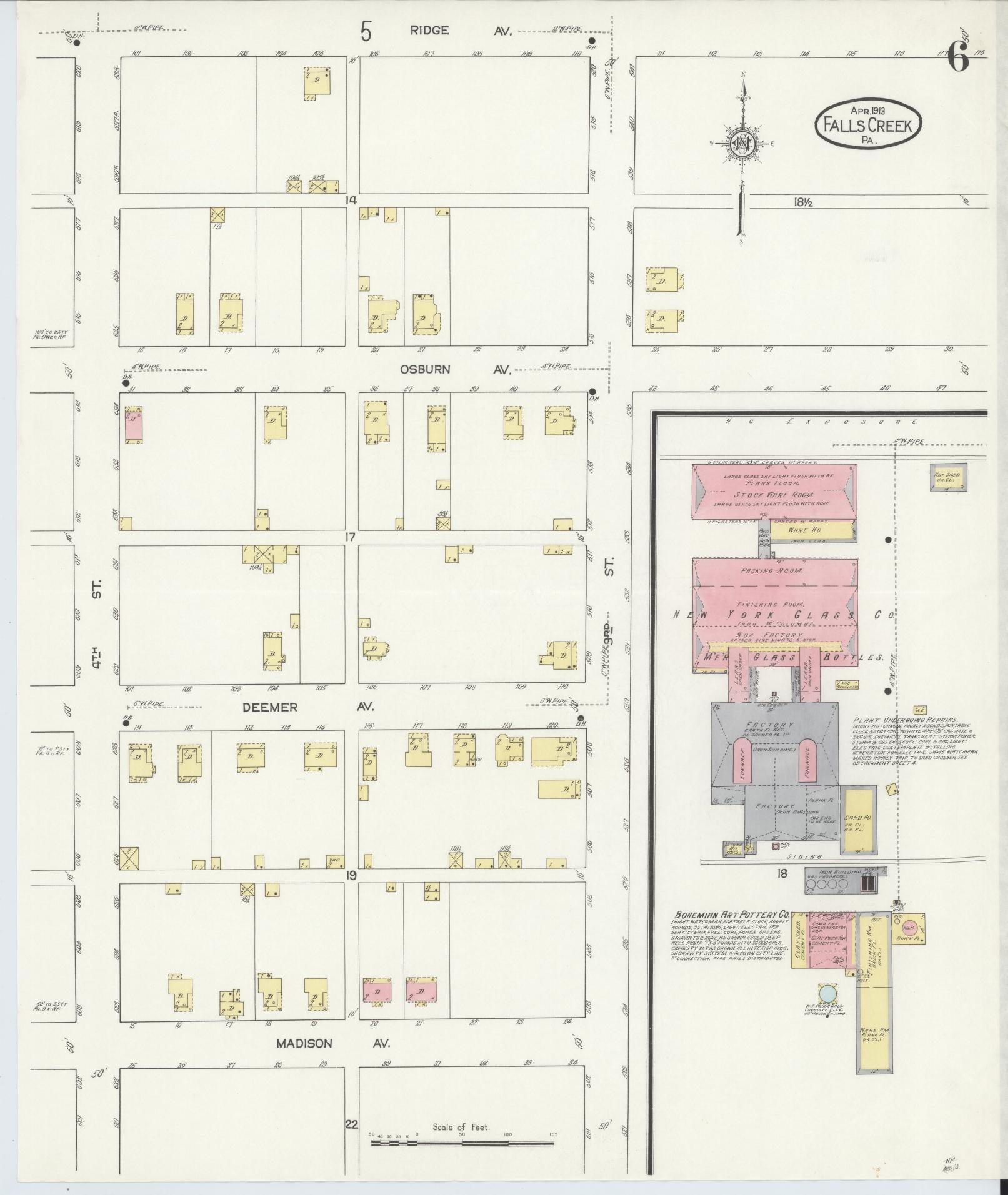Sanborn Fire Insurance Map from Falls Creek, Jefferson And Clearfield Counties, Pennsylvania (1913), Sheet #0006 - Historic Sanborn Fire Insurance Map Print, vintage old map wall art, antique decor, genealogy gift, Pennsylvania Pennsylvania map
