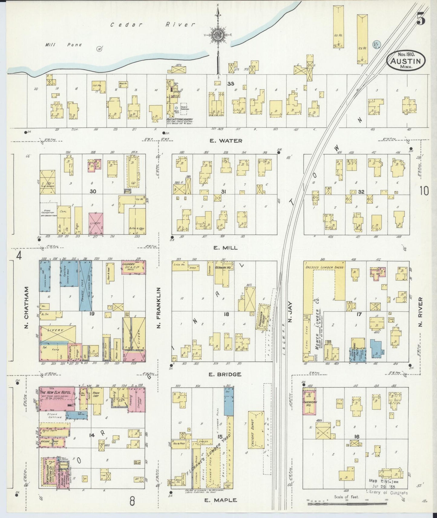 Sanborn Fire Insurance Map from Austin, Mower County, Minnesota (1910), Sheet #0005 - Complete Map Set gallery image, historic Sanborn map, vintage wall art, Minnesota Minnesota