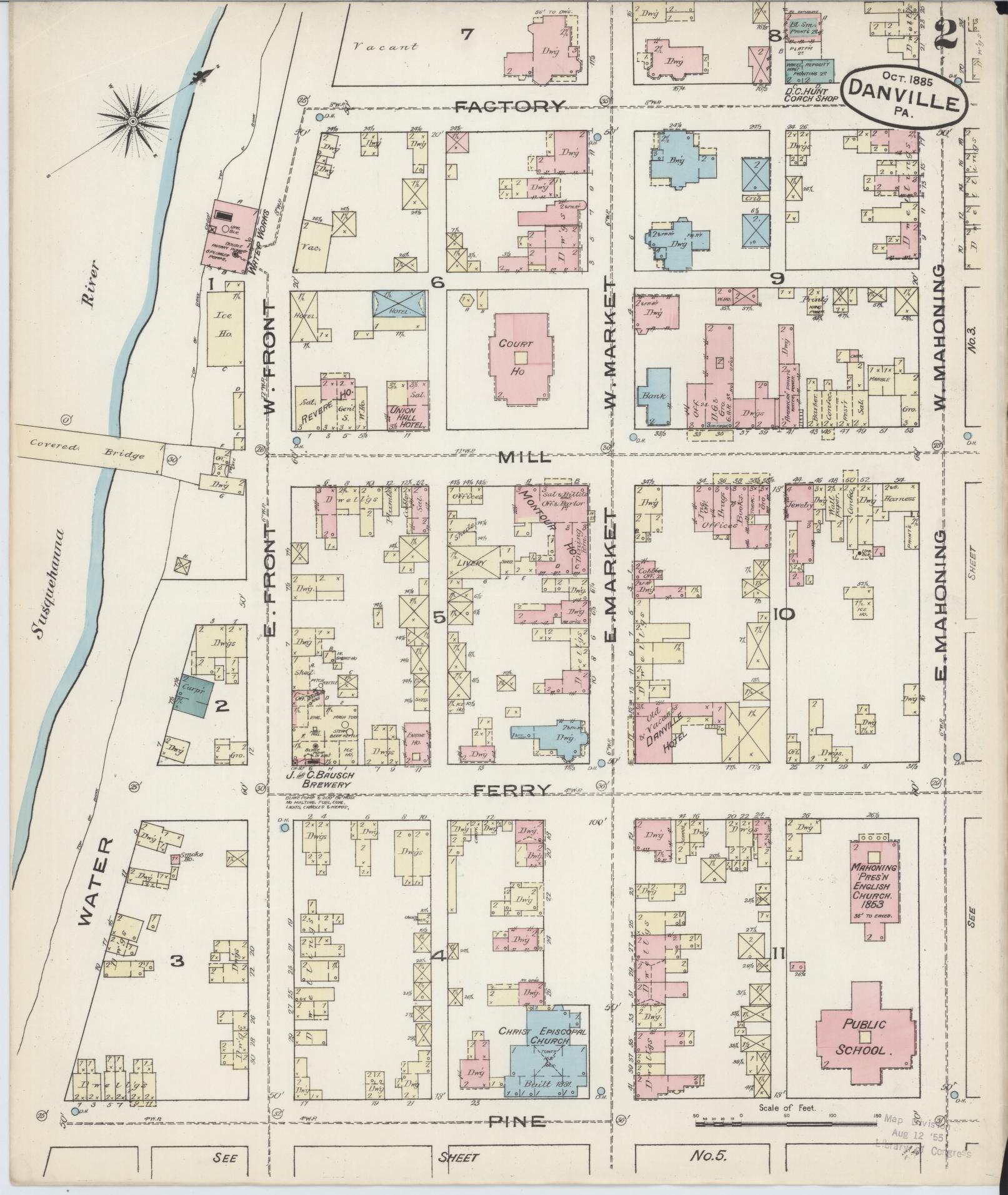 Sanborn Fire Insurance Map from Danville, Montour County, Pennsylvania (1885), Sheet #0002 - Historic Sanborn Fire Insurance Map Print, vintage old map wall art, antique decor, genealogy gift, Pennsylvania Pennsylvania map