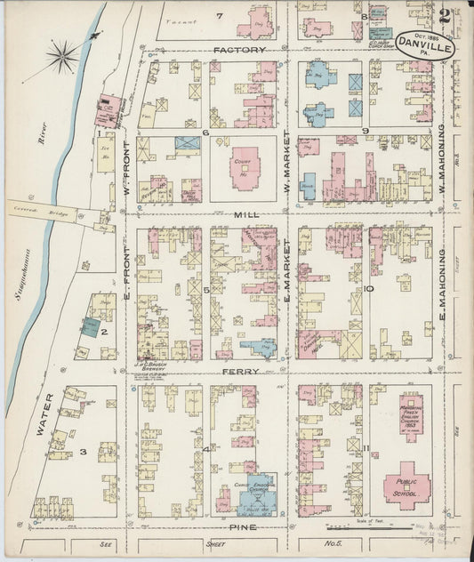 Sanborn Fire Insurance Map from Danville, Montour County, Pennsylvania (1885), Sheet #0002 - Historic Sanborn Fire Insurance Map Print, vintage old map wall art, antique decor, genealogy gift, Pennsylvania Pennsylvania map