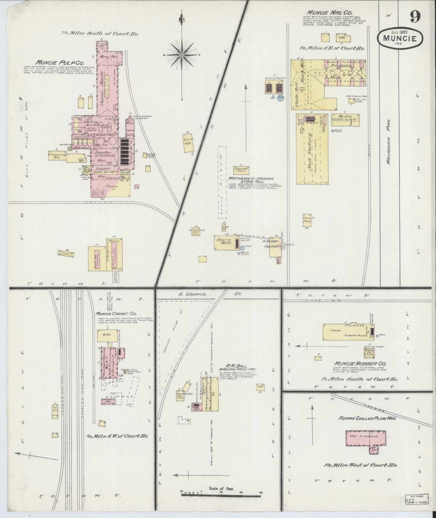 Sanborn Fire Insurance Map from Muncie, Delaware County, Indiana (1889), Sheet #0009 - Complete Map Set gallery image, historic Sanborn map, vintage wall art, Indiana Indiana