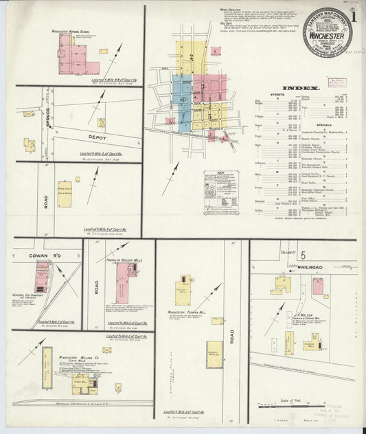 Sanborn Fire Insurance Map from Winchester, Franklin County, Tennessee (1910), Sheet #0001 - Historic Sanborn Fire Insurance Map Print, vintage old map wall art, antique decor, genealogy gift, Tennessee Tennessee map