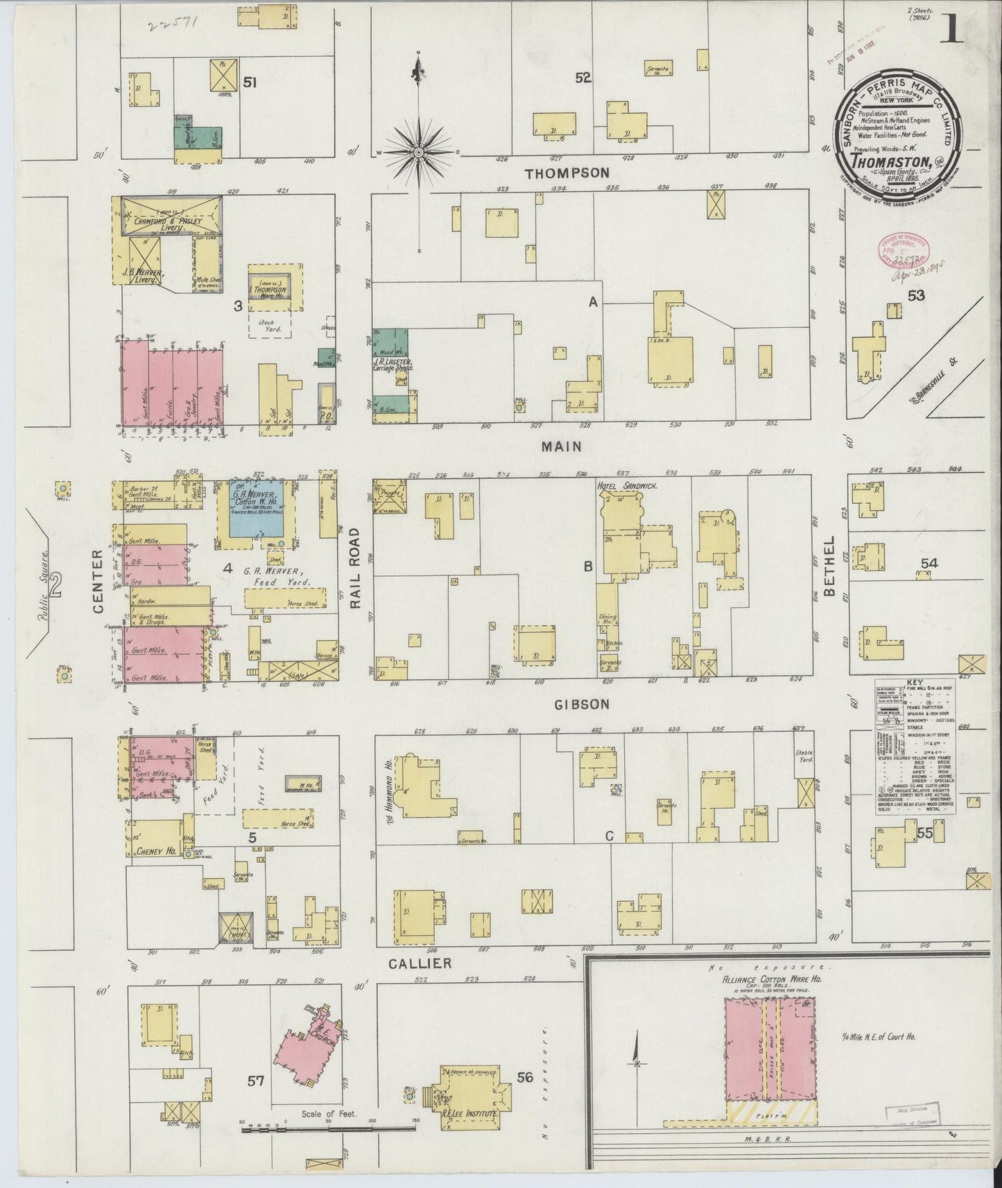 Sanborn Fire Insurance Map from Thomaston, Upson County, Georgia (1890), Sheet #0001 - Complete Map Set gallery image, historic Sanborn map, vintage wall art, Georgia Georgia