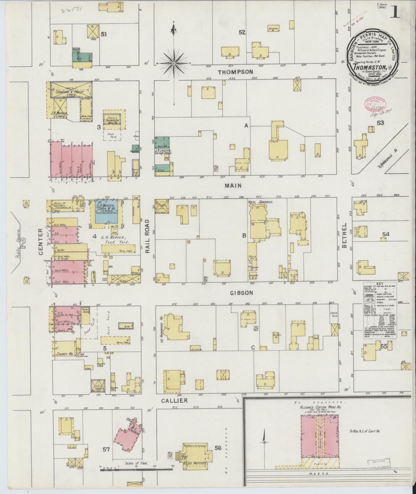 Sanborn Fire Insurance Map from Thomaston, Upson County, Georgia (1890), Sheet #0001 - Complete Map Set gallery image, historic Sanborn map, vintage wall art, Georgia Georgia