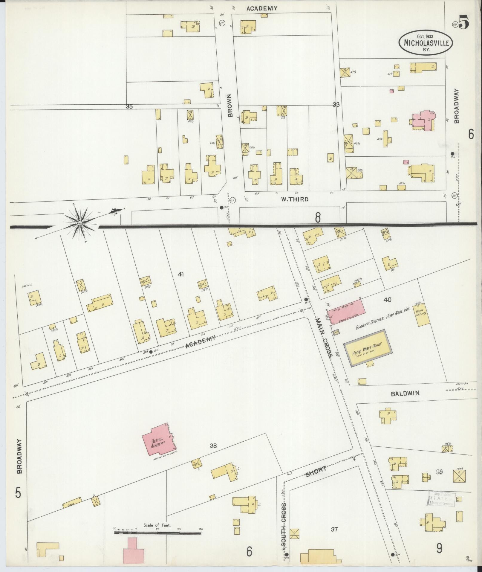 Sanborn Fire Insurance Map from Nicholasville, Jessamine County, Kentucky (1903), Sheet #0005 - Historic Sanborn Fire Insurance Map Print, vintage old map wall art, antique decor, genealogy gift, Kentucky Kentucky map
