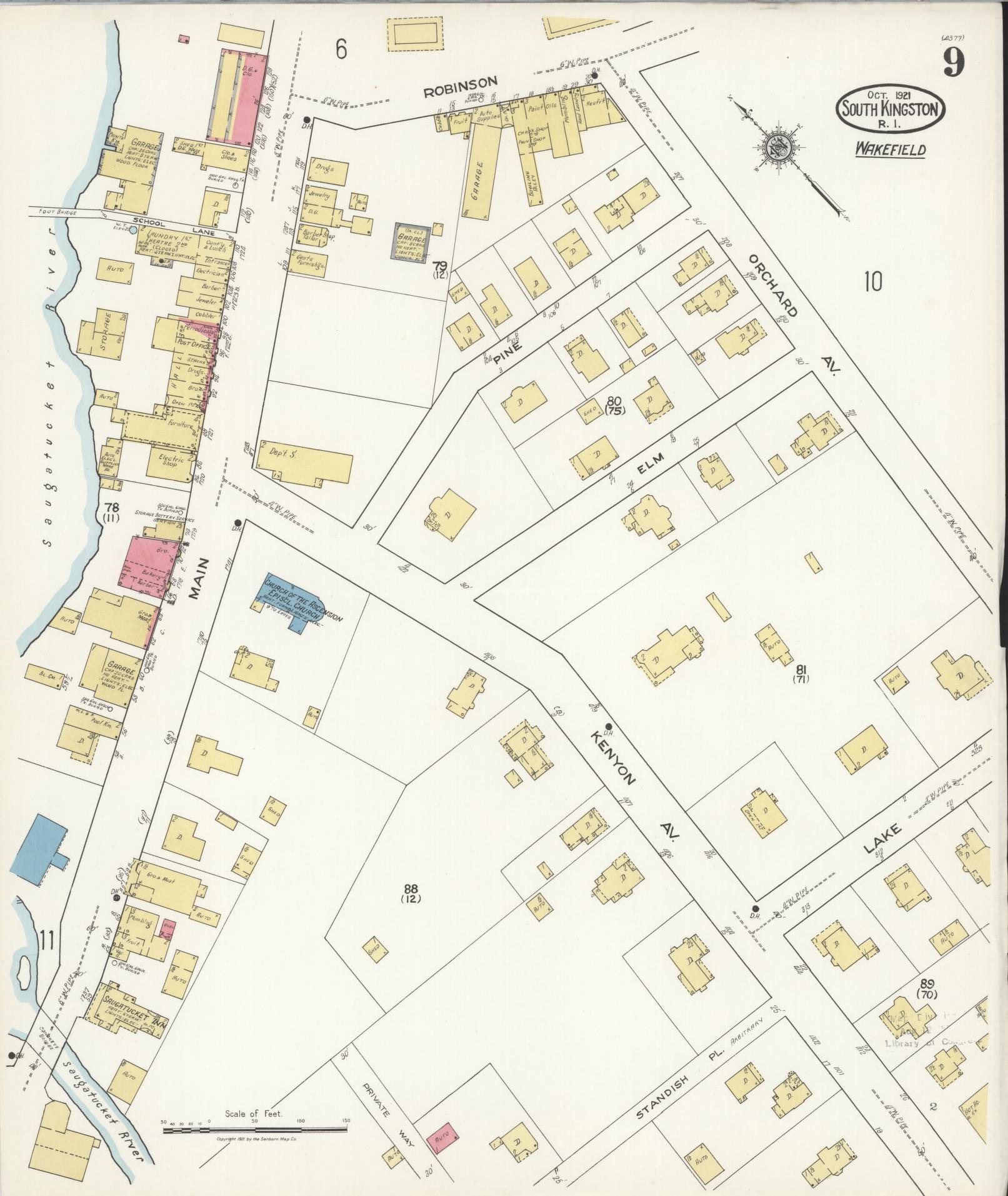 Sanborn Fire Insurance Map from South Kingstown, Washington County, Rhode Island (1921), Sheet #0009 - Complete Map Set gallery image, historic Sanborn map, vintage wall art, Rhode Island Rhode Island
