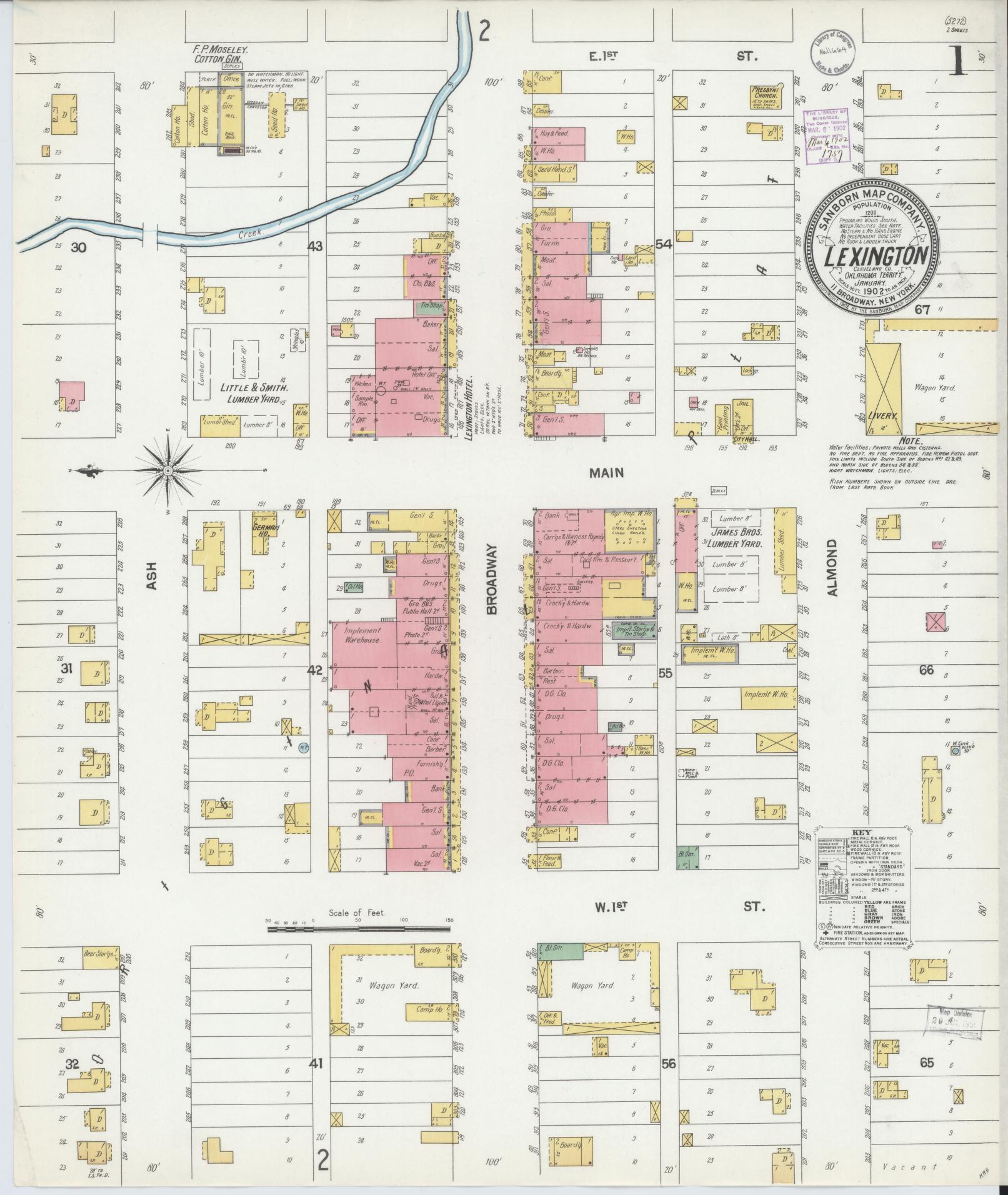 Sanborn Fire Insurance Map from Lexington, Cleveland County, Oklahoma. (1902) – Historic Sanborn Fire Insurance Map Print