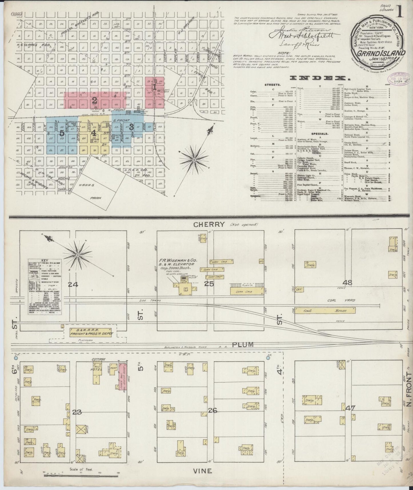 Sanborn Fire Insurance Map from Grand Island, Hall County, Nebraska (1887), Sheet #0001 - Historic Sanborn Fire Insurance Map Print, vintage old map wall art, antique decor, genealogy gift, Nebraska Nebraska map