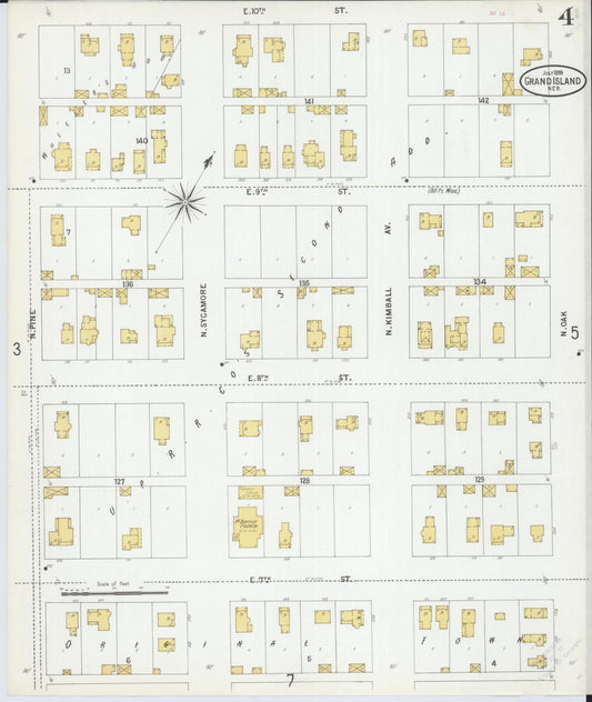 Sanborn Fire Insurance Map from Grand Island, Hall County, Nebraska (1899), Sheet #0004 - Historic Sanborn Fire Insurance Map Print, vintage old map wall art, antique decor, genealogy gift, Nebraska Nebraska map