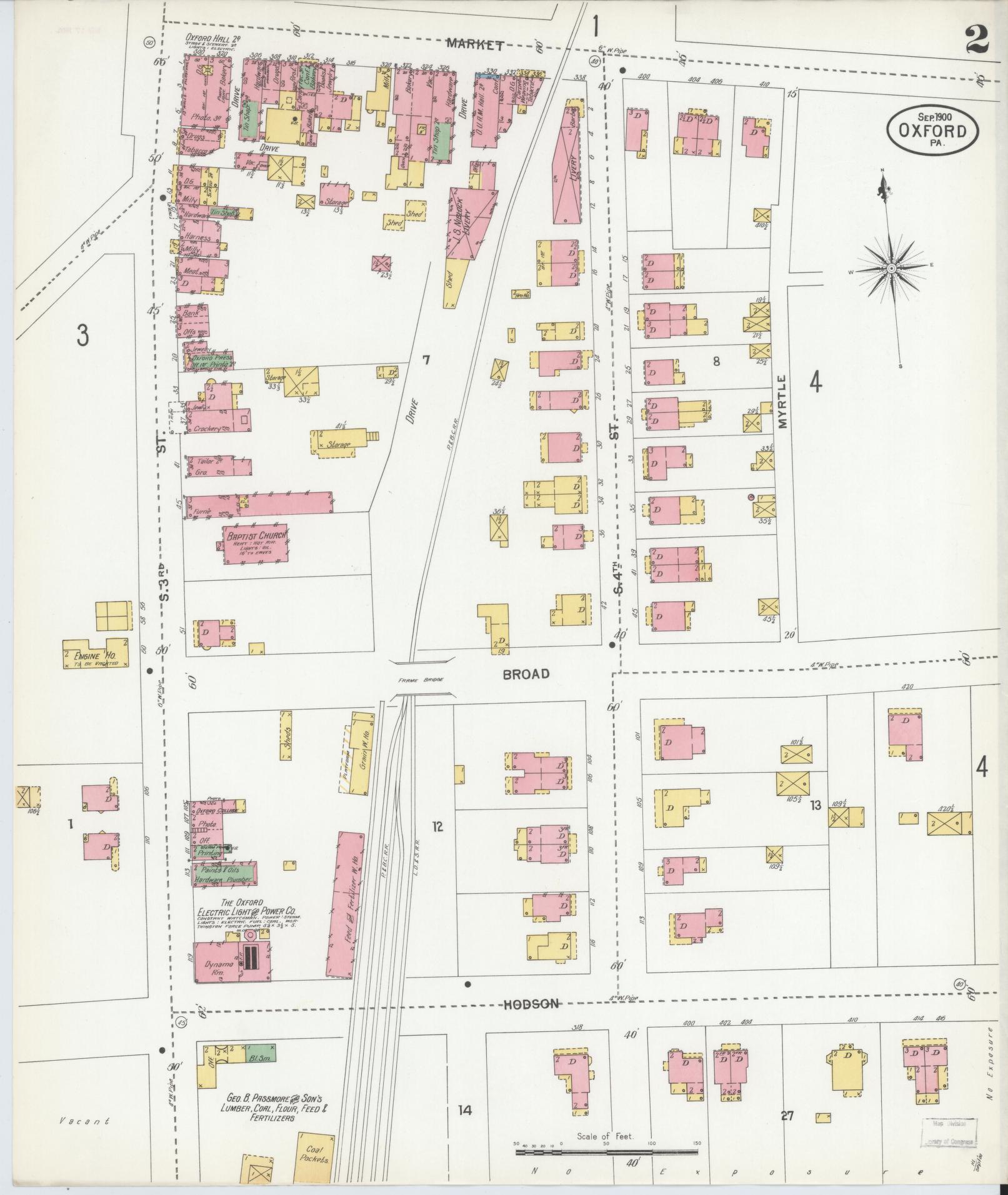 Sanborn Fire Insurance Map from Oxford, Chester County, Pennsylvania (1900), Sheet #0002 - Complete Map Set gallery image, historic Sanborn map, vintage wall art, Pennsylvania Pennsylvania