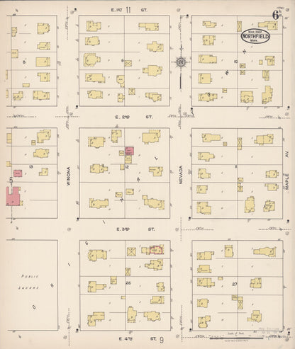 Sanborn Fire Insurance Map from Northfield, Rice County, Minnesota (1922), Sheet #0006 - Historic Sanborn Fire Insurance Map Print, vintage old map wall art, antique decor, genealogy gift, Minnesota Minnesota map