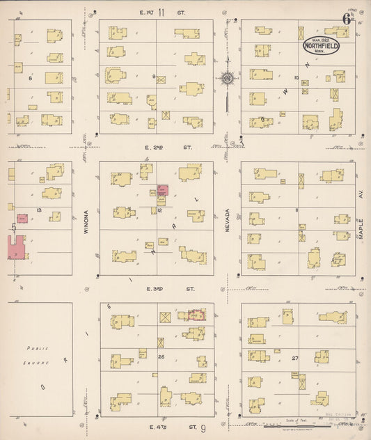 Sanborn Fire Insurance Map from Northfield, Rice County, Minnesota (1922), Sheet #0006 - Historic Sanborn Fire Insurance Map Print, vintage old map wall art, antique decor, genealogy gift, Minnesota Minnesota map