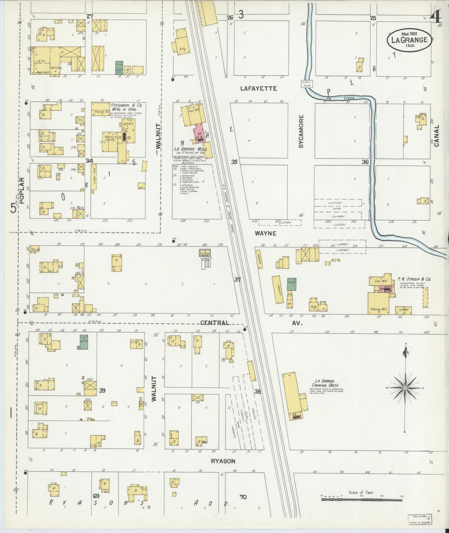 Sanborn Fire Insurance Map from Lagrange, LaGrange County, Indiana (1901), Sheet #0004 - Historic Sanborn Fire Insurance Map Print, vintage old map wall art, antique decor, genealogy gift, Indiana Indiana map