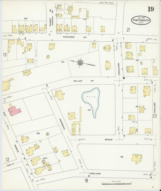 Sanborn Fire Insurance Map from Portsmouth, Rockingham County, New Hampshire (1910), Sheet #0019 - Historic Sanborn Fire Insurance Map Print, vintage old map wall art, antique decor, genealogy gift, New Hampshire New Hampshire map