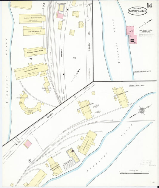 Sanborn Fire Insurance Map from Montpelier, Washington County, Vermont (1909), Sheet #0014 - Historic Sanborn Fire Insurance Map Print, vintage old map wall art, antique decor, genealogy gift, Vermont Vermont map