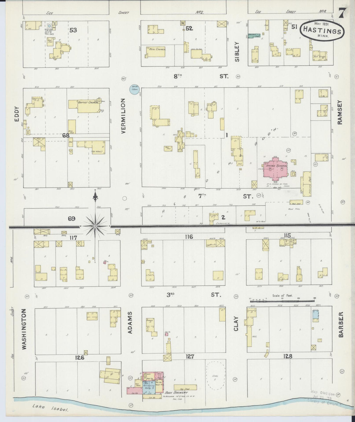 Sanborn Fire Insurance Map from Hastings, Dakota County, Minnesota (1891), Sheet #0007 - Complete Map Set gallery image, historic Sanborn map, vintage wall art, Minnesota Minnesota
