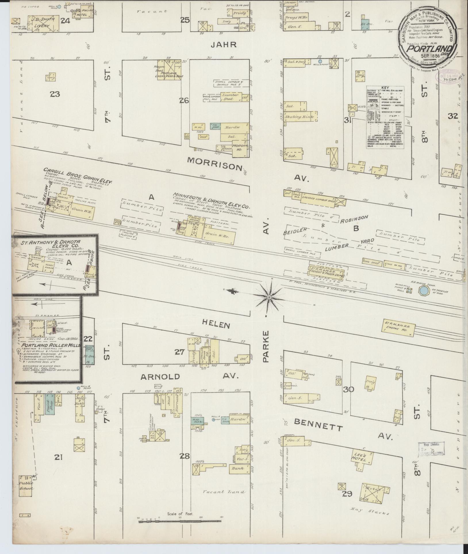 Sanborn Fire Insurance Map from Portland, Traill County, North Dakota (1886), Sheet #0001 - Historic Sanborn Fire Insurance Map Print, vintage old map wall art, antique decor, genealogy gift, North Dakota North Dakota map