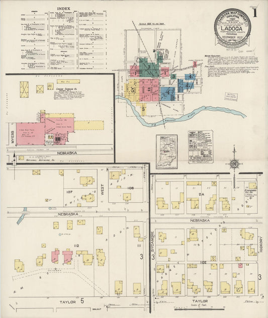 Sanborn Fire Insurance Map from Ladoga, Montgomery County, Indiana (1922), Sheet #0001 - Historic Sanborn Fire Insurance Map Print, vintage old map wall art, antique decor, genealogy gift, Indiana Indiana map