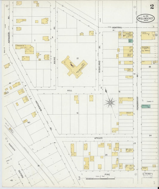 Sanborn Fire Insurance Map from Millinocket, Penobscot County, Maine (1904), Sheet #0002 - Historic Sanborn Fire Insurance Map Print, vintage old map wall art, antique decor, genealogy gift, Maine Maine map