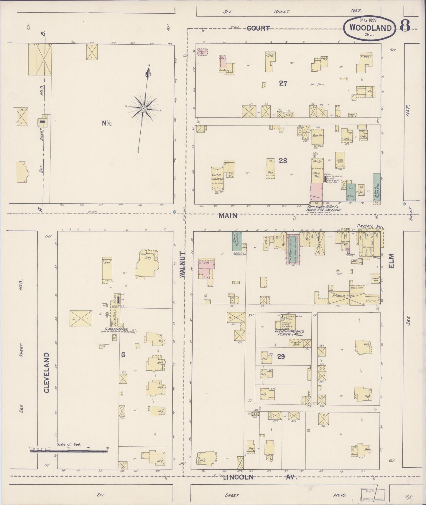 Sanborn Fire Insurance Map from Woodland, Yolo County, California (1889), Sheet #0008 - Complete Map Set gallery image, historic Sanborn map, vintage wall art, California California