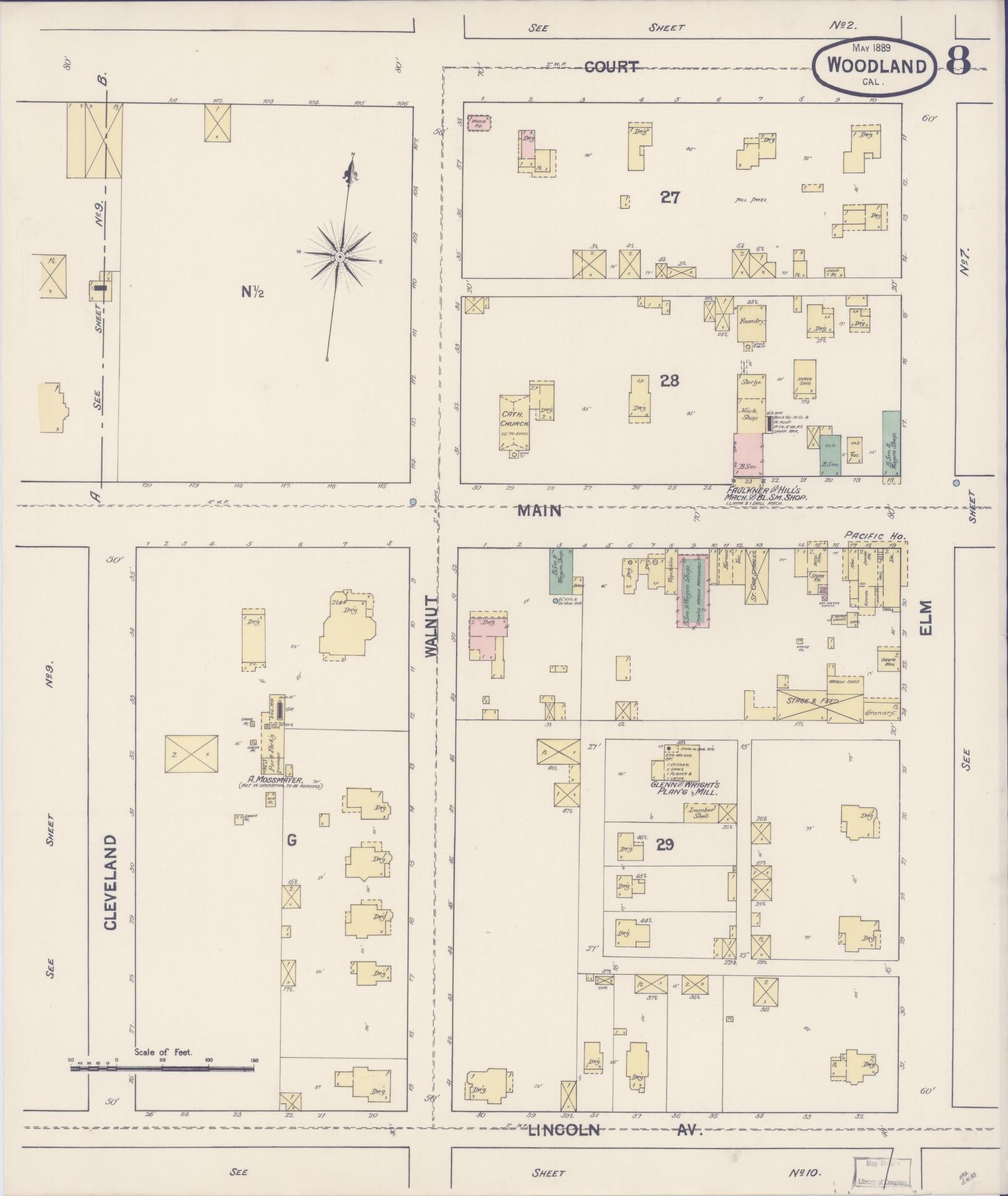 Sanborn Fire Insurance Map from Woodland, Yolo County, California (1889), Sheet #0008 - Complete Map Set gallery image, historic Sanborn map, vintage wall art, California California