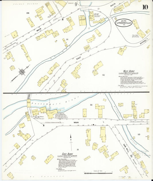 Sanborn Fire Insurance Map from Lyndonville, Caledonia County, Vermont (1912), Sheet #0010 - Historic Sanborn Fire Insurance Map Print, vintage old map wall art, antique decor, genealogy gift, Vermont Vermont map