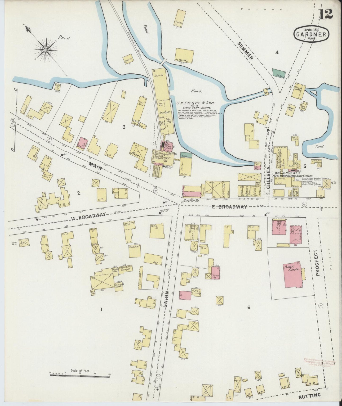 Sanborn Fire Insurance Map from Gardner, Worcester County, Massachusetts (1895), Sheet #0012 - Historic Sanborn Fire Insurance Map Print, vintage old map wall art, antique decor, genealogy gift, Massachusetts Massachusetts map