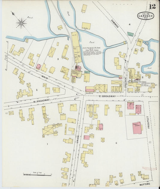 Sanborn Fire Insurance Map from Gardner, Worcester County, Massachusetts (1895), Sheet #0012 - Historic Sanborn Fire Insurance Map Print, vintage old map wall art, antique decor, genealogy gift, Massachusetts Massachusetts map