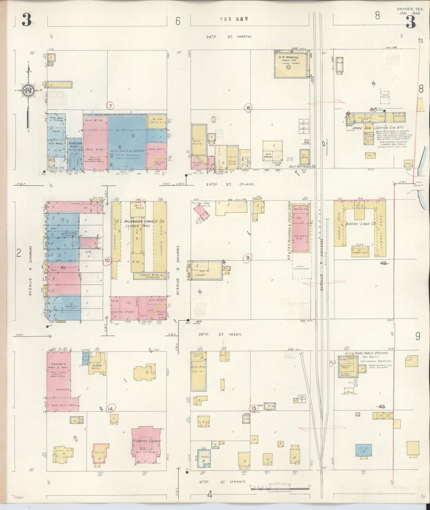 Sanborn Fire Insurance Map from Snyder, Scurry County, Texas (1942), Sheet #0003 - Complete Map Set gallery image, historic Sanborn map, vintage wall art, Texas Texas