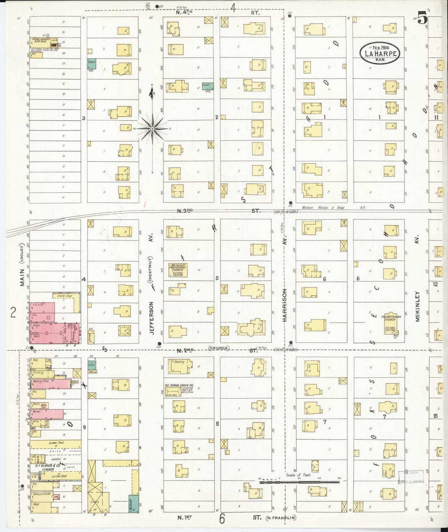 Sanborn Fire Insurance Map from La Harpe, Allen County, Kansas (1906), Sheet #0005 - Historic Sanborn Fire Insurance Map Print, vintage old map wall art, antique decor, genealogy gift, Kansas Kansas map