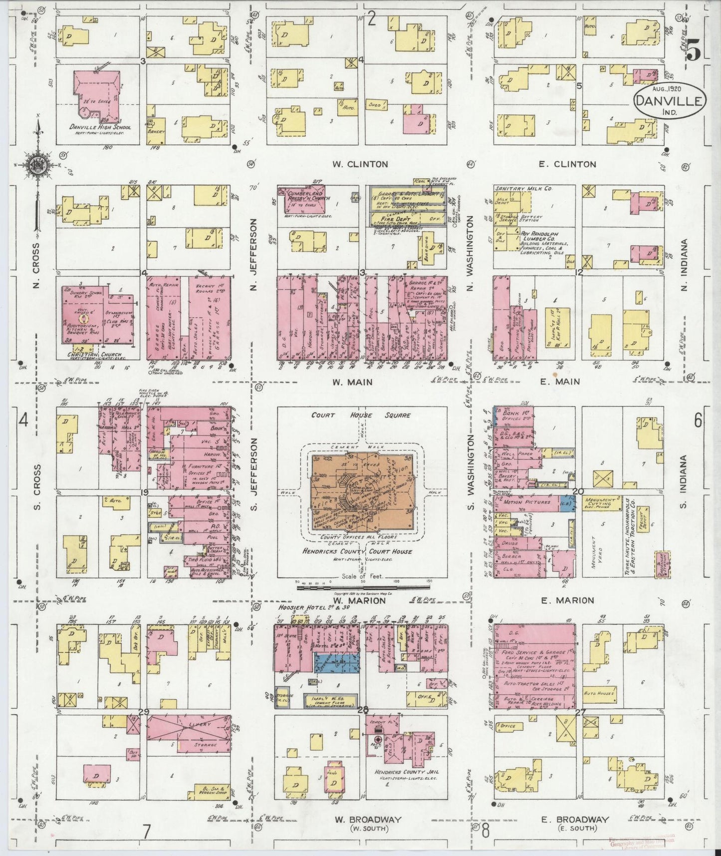 Sanborn Fire Insurance Map from Danville, Hendricks County, Indiana (1920), Sheet #0005 - Complete Map Set gallery image, historic Sanborn map, vintage wall art, Indiana Indiana