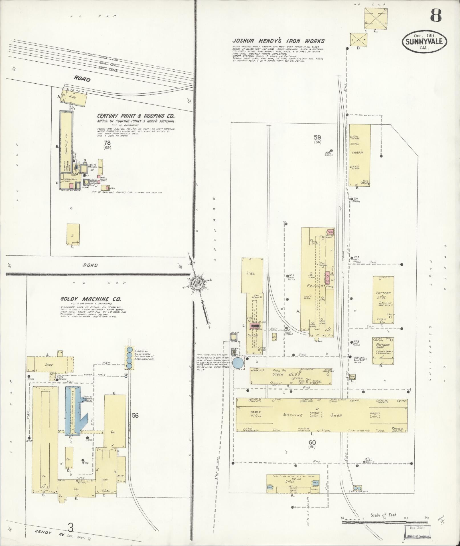 Sanborn Fire Insurance Map from Sunnyvale, Santa Clara County, California (1911), Sheet #0008 - Complete Map Set gallery image, historic Sanborn map, vintage wall art, California California