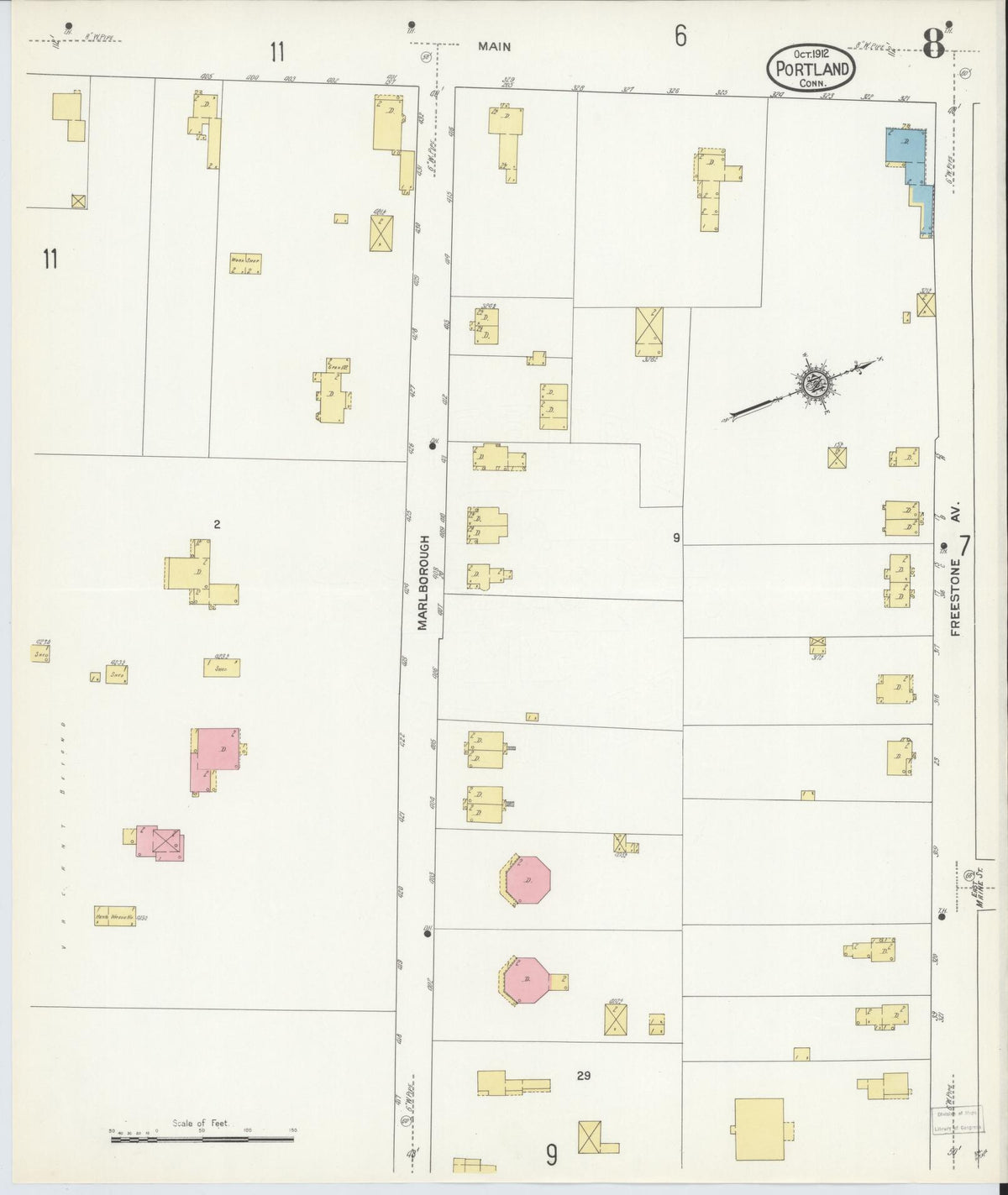 Sanborn Fire Insurance Map from Portland, Middlesex County, Connecticut (1912), Sheet #0008 - Historic Sanborn Fire Insurance Map Print, vintage old map wall art, antique decor, genealogy gift, Connecticut Connecticut map