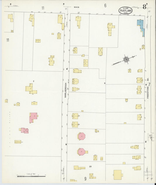 Sanborn Fire Insurance Map from Portland, Middlesex County, Connecticut (1912), Sheet #0008 - Historic Sanborn Fire Insurance Map Print, vintage old map wall art, antique decor, genealogy gift, Connecticut Connecticut map