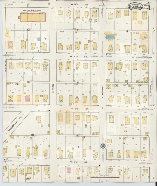 Sanborn Fire Insurance Map from Bicknell, Knox County, Indiana (1946), Sheet #0004 - Historic Sanborn Fire Insurance Map Print, vintage old map wall art, antique decor, genealogy gift, Indiana Indiana map