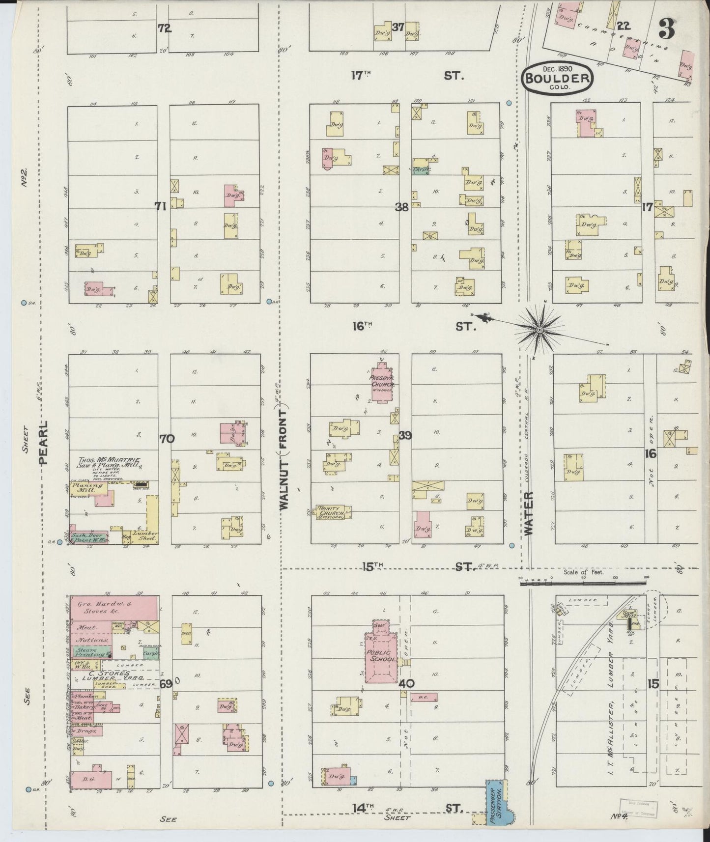 Sanborn Fire Insurance Map from Boulder, Boulder County, Colorado (1890), Sheet #0003 - Historic Sanborn Fire Insurance Map Print, vintage old map wall art, antique decor, genealogy gift, Colorado Colorado map